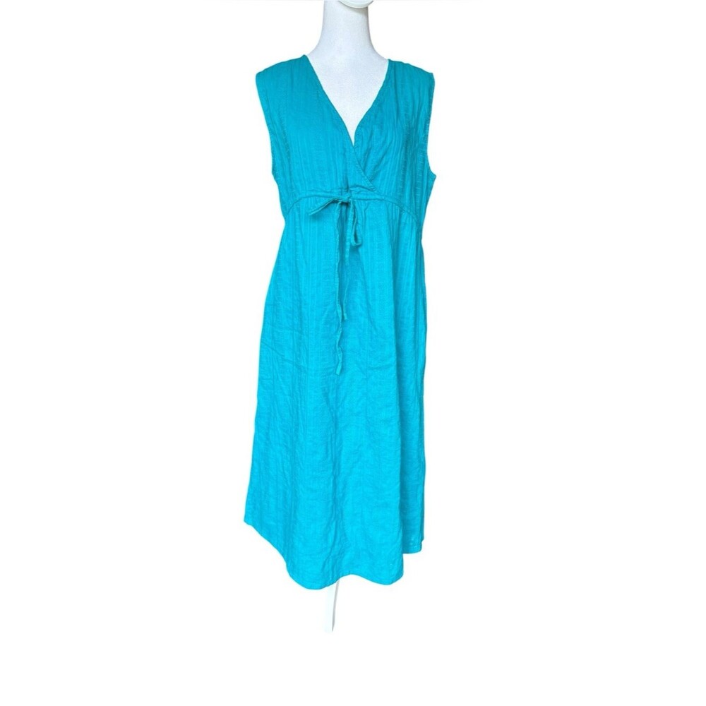 Expressions Catalog Cotton Midi Dress Blue V Neck Sleeveless Womens Large